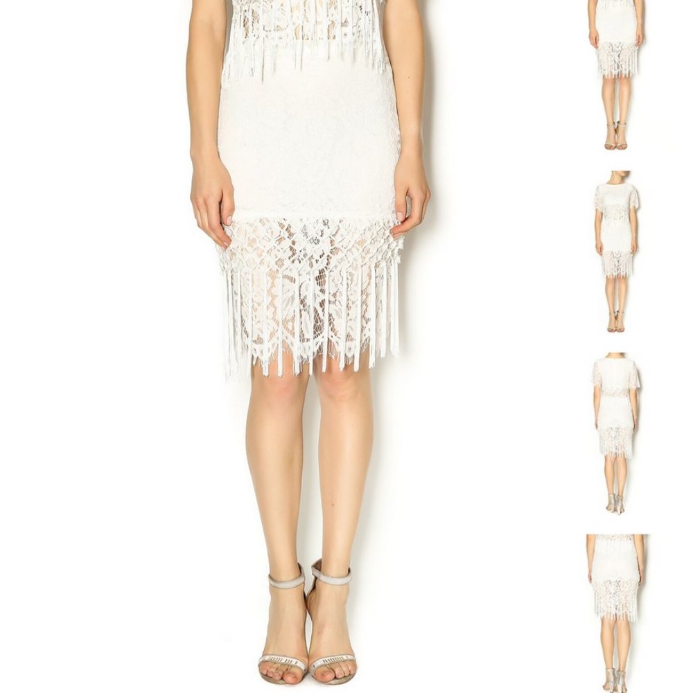 Verty White lace fringe skirt S